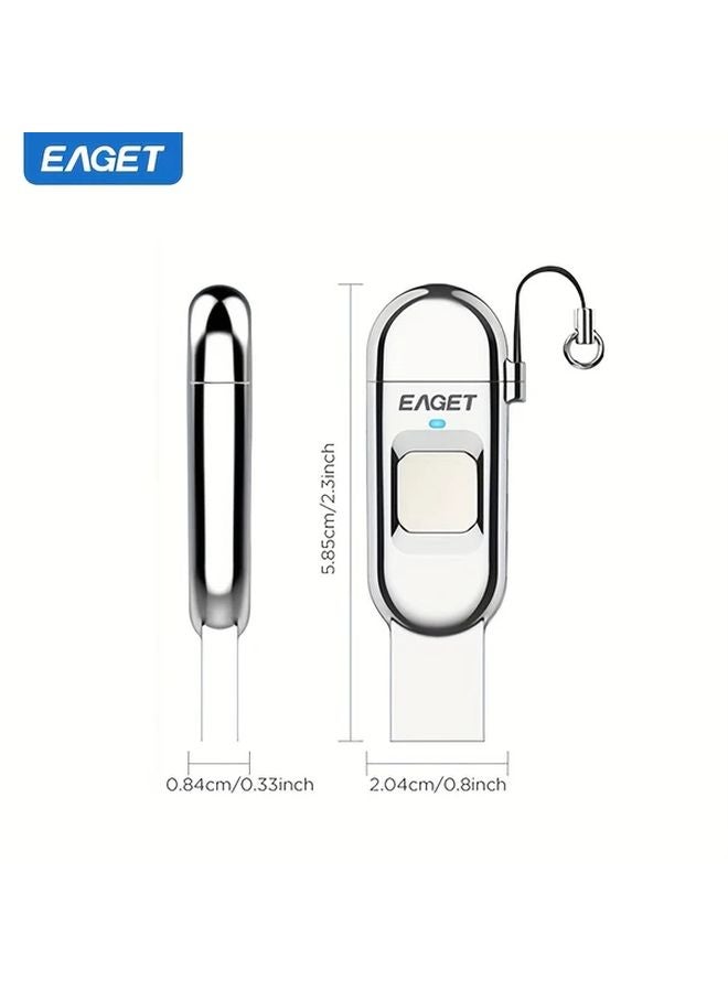 256 جيجابايت EAGET محرك أقراص فلاش USB مشفر ببصمة الإصبع عالي السرعة USB 3.2 تخزين خارجي لهاتف iPhone 16 15 كمبيوتر محمول سطح المكتب - Image 3